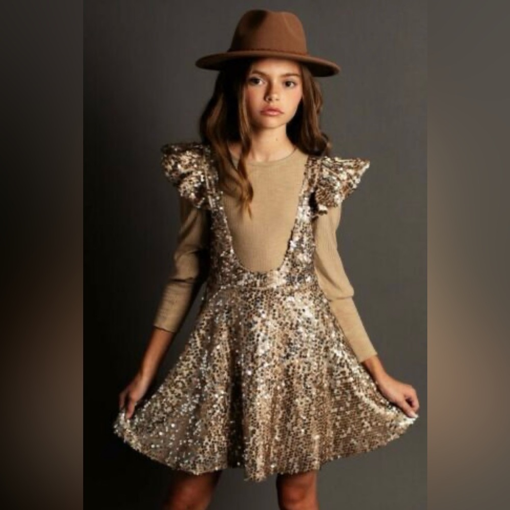 Joyfolie gold dress with tan top set